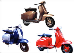 Powder coating colours on vintage mopeds.