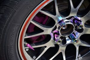 Wheel with mixed colours to show powder coat colours for alloy wheels.